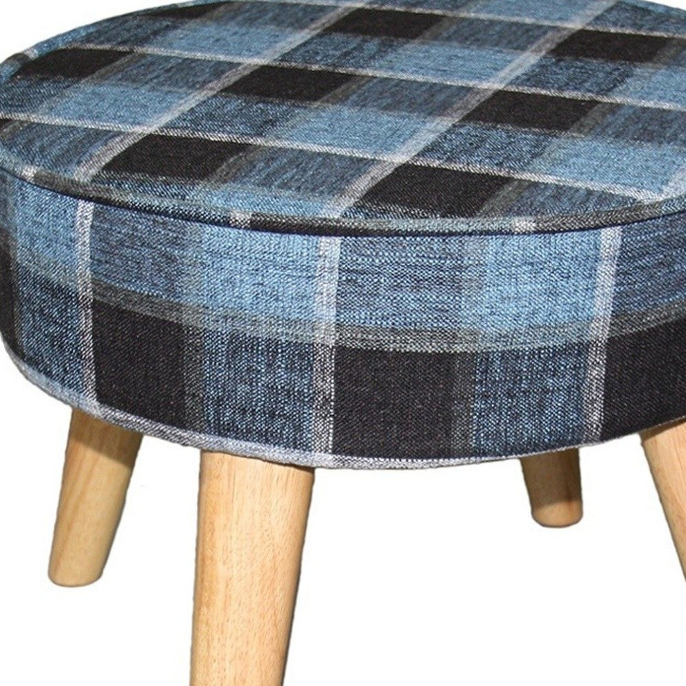 Useful Blue Gray Black Plaid Traditional Foot Stool