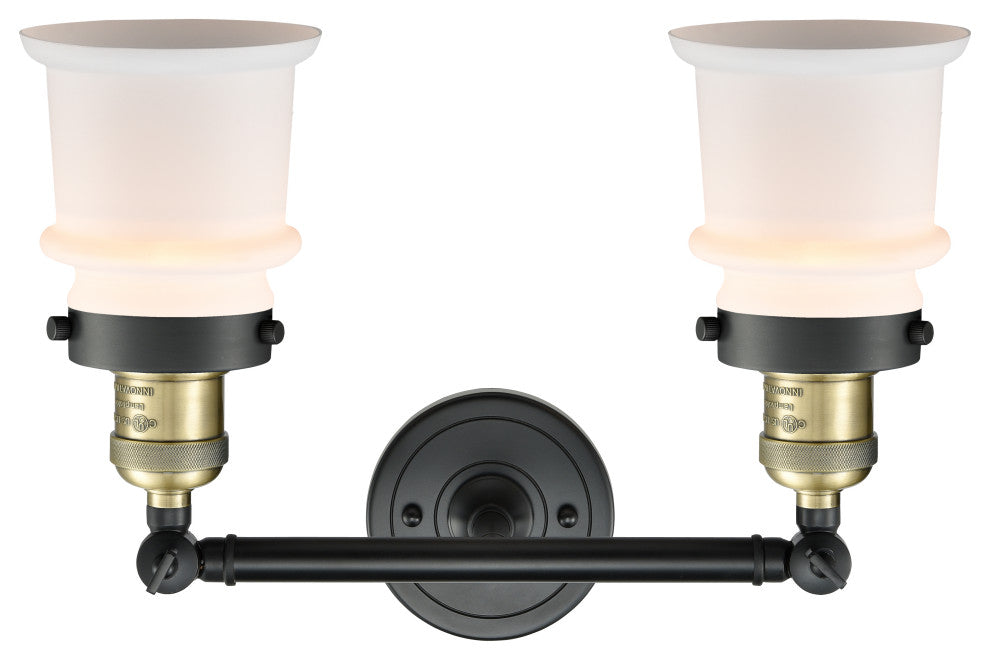 Small Canton 2-Light Bath Vanity-Light, Black Antique Brass, Matte White