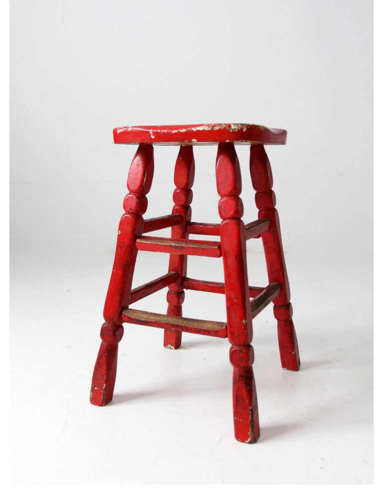 Consigned, Vintage Red Wooden Stool