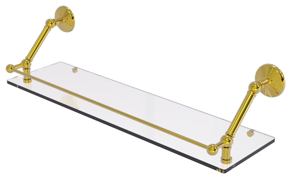 Prestige Monte Carlo 30" Floating Glass Shelf With Rail, Polished Brass