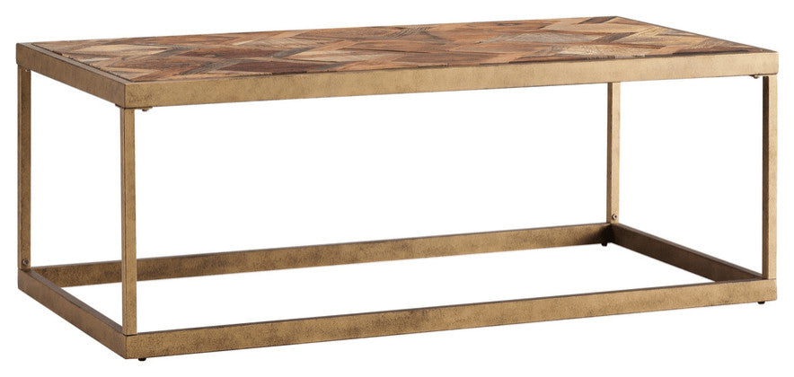 48" Natural And Natural Brown Solid Wood And Metal Rectangular Coffee Table