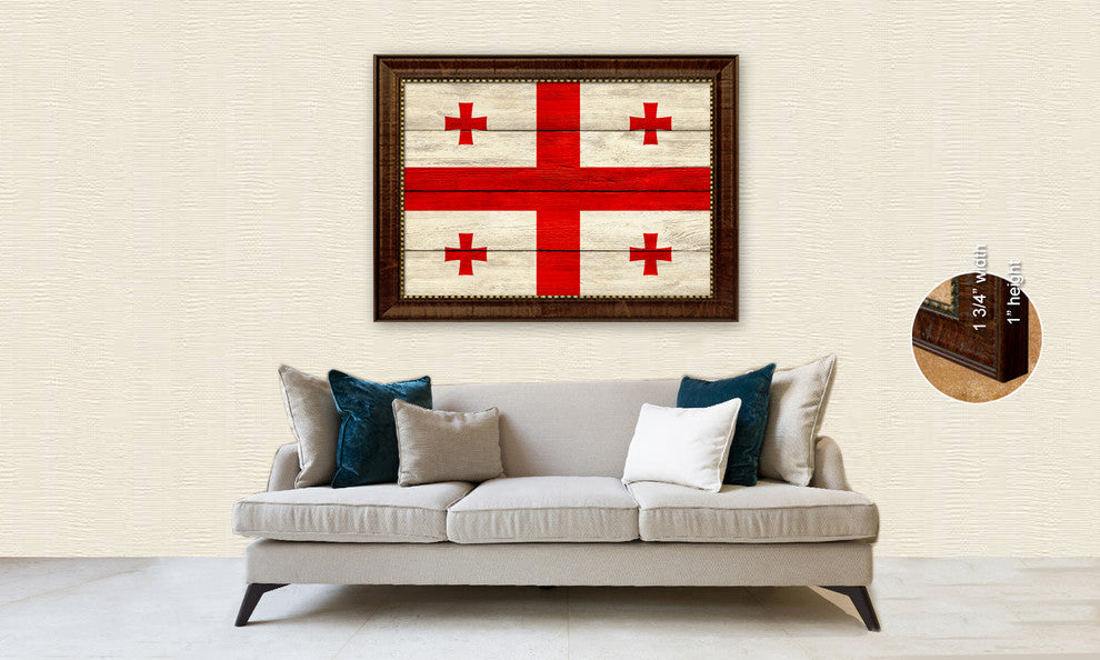 Georgia Country Textured Flag Print With Brown Gold Frame, 19"X27"
