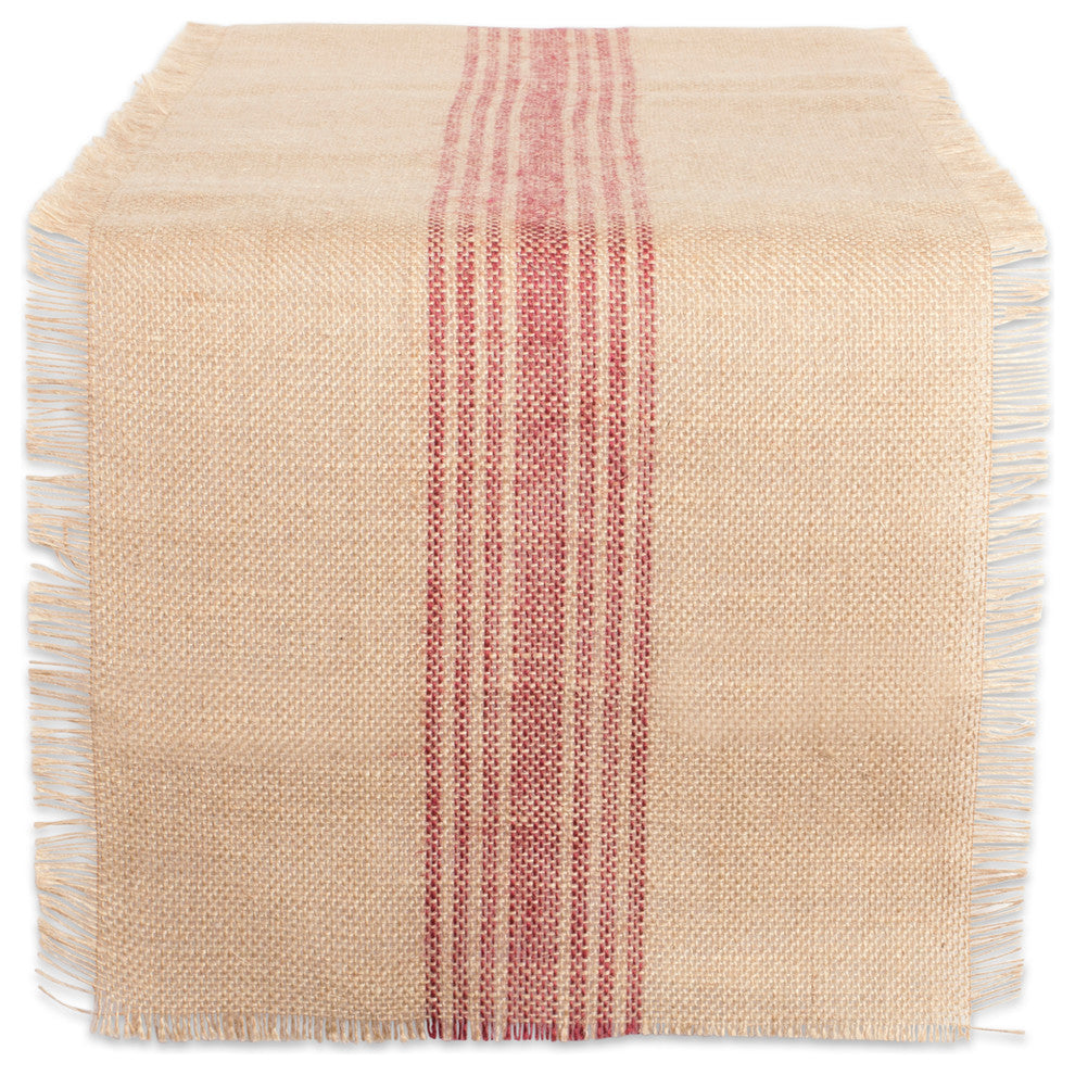 DII Barn Red Middle Stripe Burlap Table Runner 14"x72"