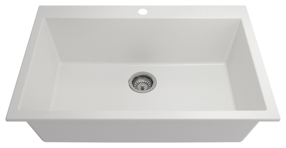 BOCCHI 1604-507-0126 Granite 33" 1 Bowl Kitchen Sink with Strainer in Milk Whit