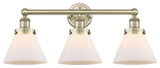 Edison Large Cone 3-Light 26" Vanity Light, Antique Brass With Matte White Shade