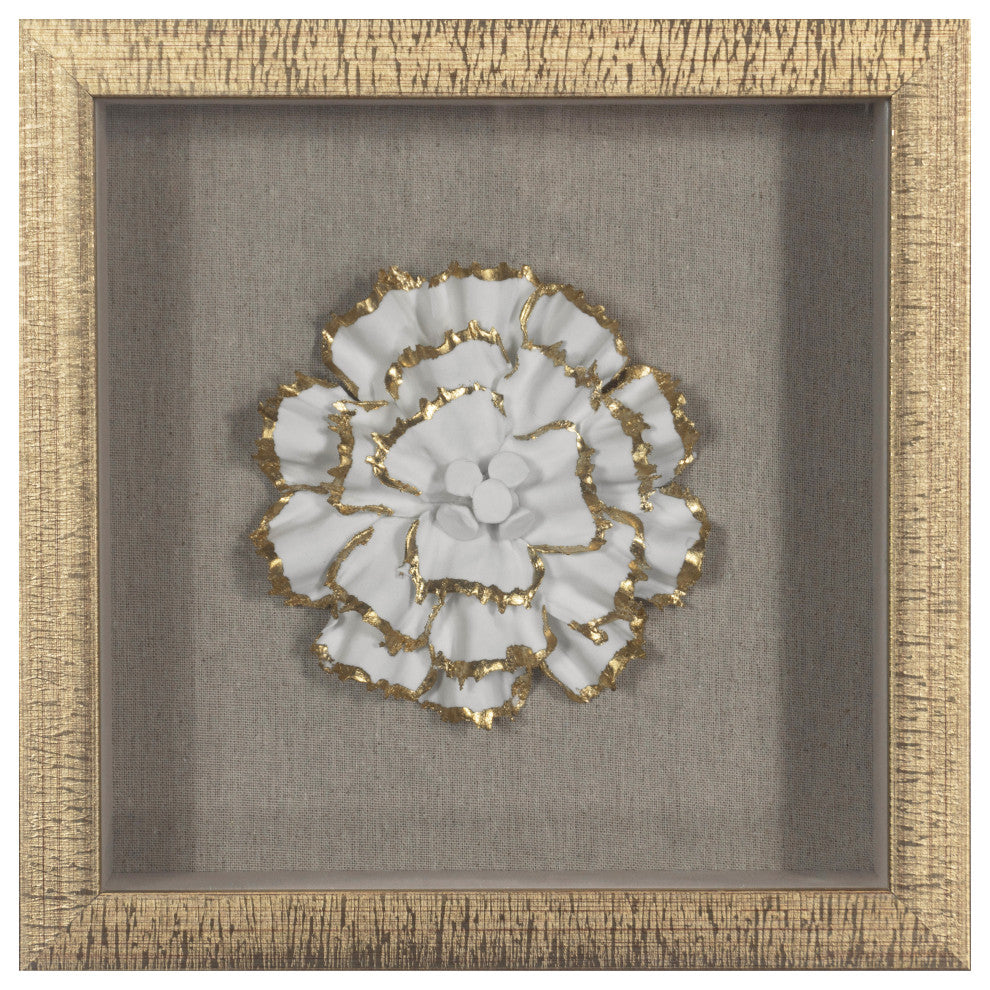 Gold Ceramic Flower Shadow Box Wall DÃ©cor (MS39291BP)