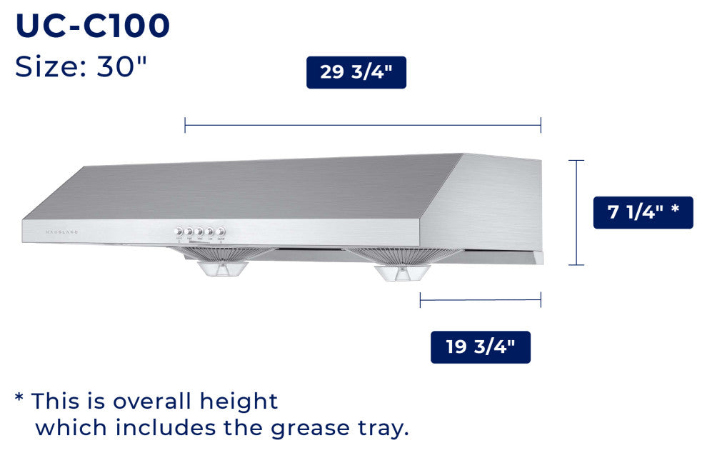 Hauslane | Chef Series Range Hood C100 30" Under Cabinet Kitchen Extractor