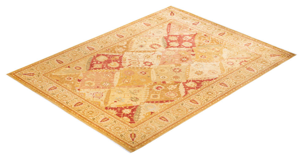 Eclectic, One-of-a-Kind Hand-Knotted Area Rug Yellow, 9' 1" x 12' 3"