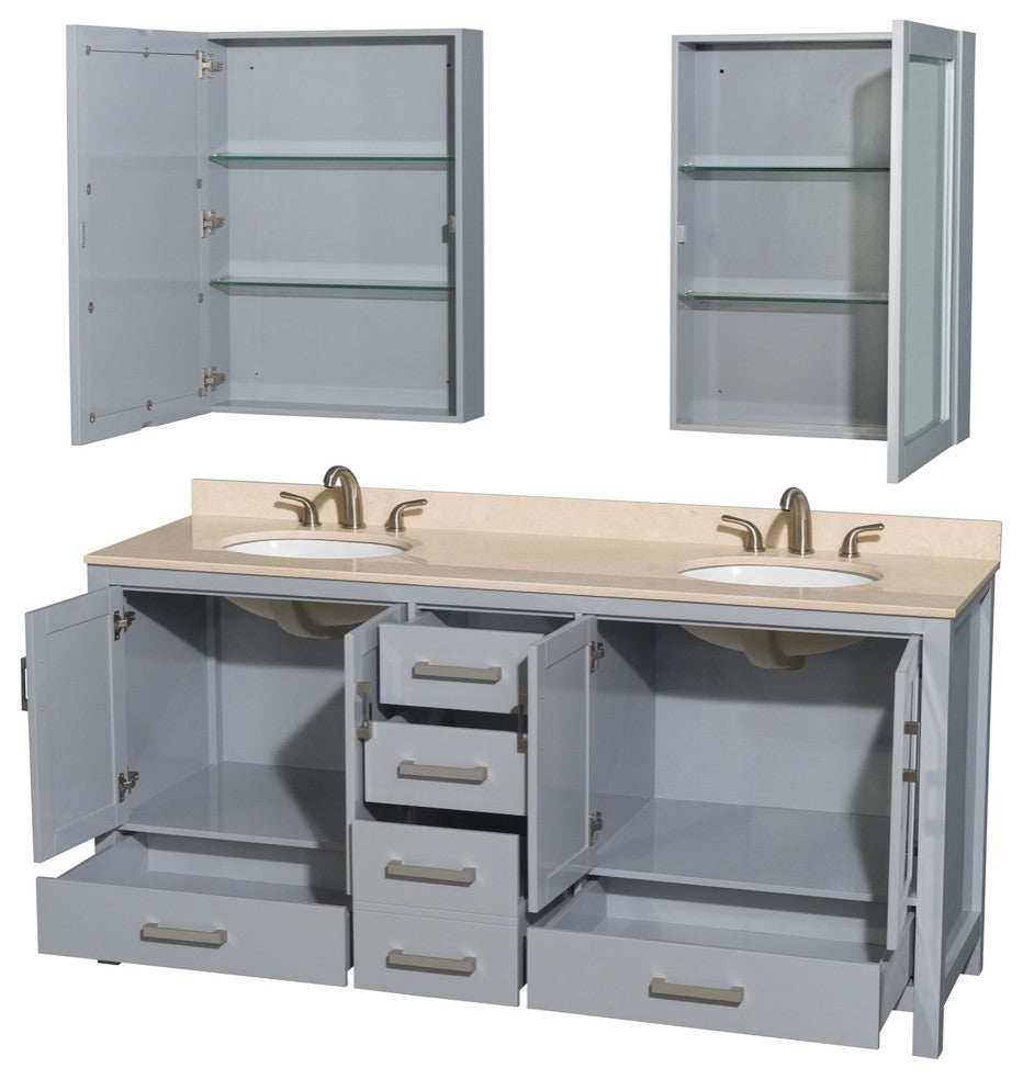 Wyndham WCS141472DGYIVUNOMED 72 inch Vanity in Gray with Ivory Marble and Round