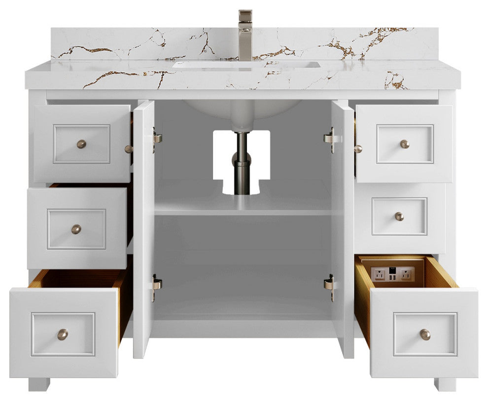 Nashville 48" Single Sink Bath Vanity, White 2" Viola Brown
