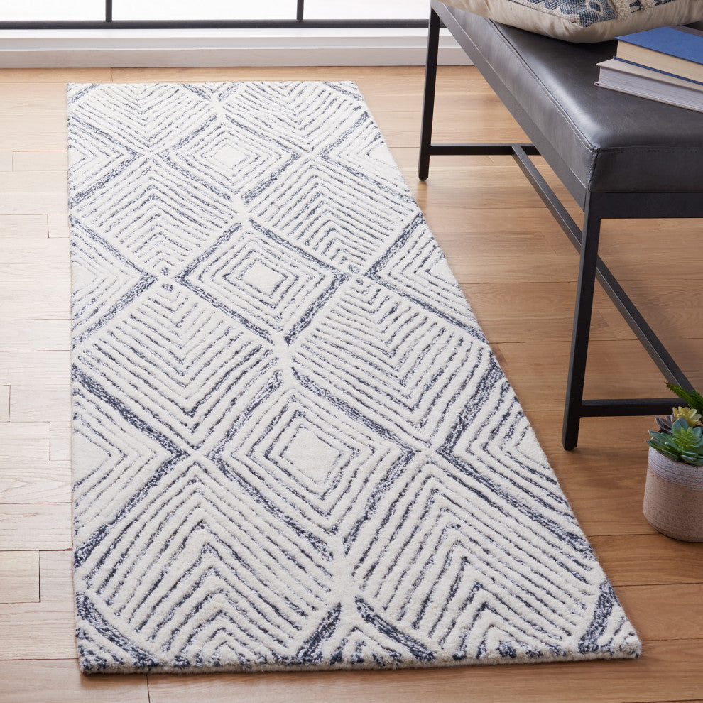 Safavieh Couture Abstract Collection, ABT350 Rug, Ivory/Charcoal, 2'3"x12'