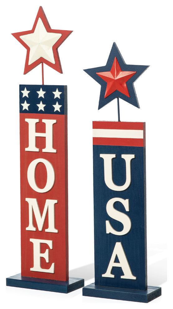 2-Piece Wooden Patriotic/Americana Firecracker Table Sign Set