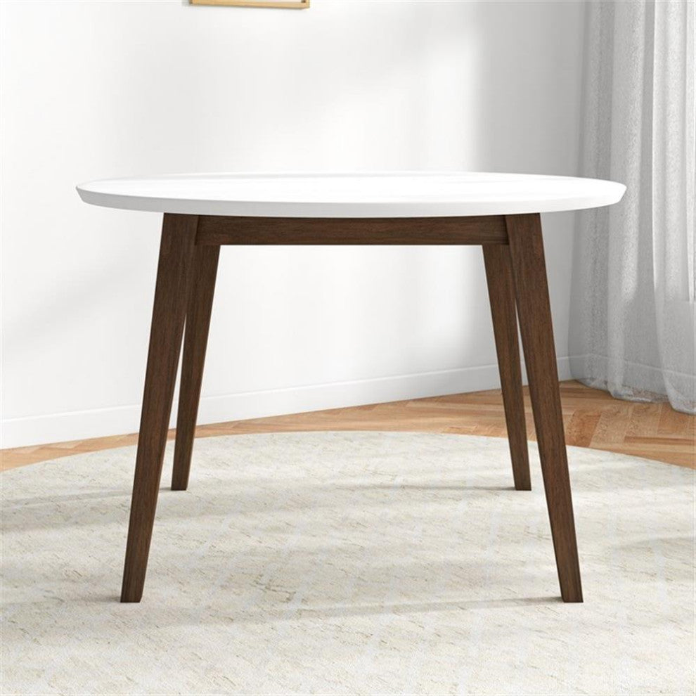 Ashcroft Piper Modern 43" Solid Wood Round Dining Table in Walnut/White
