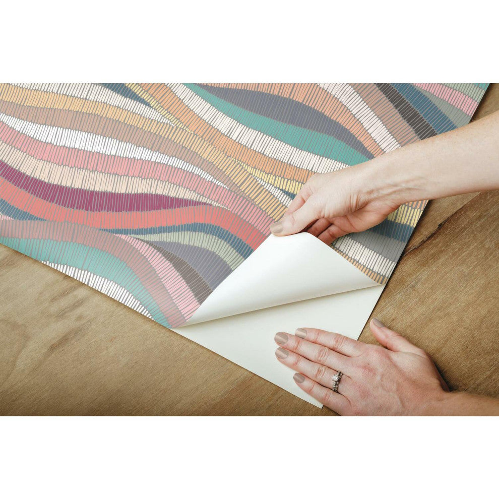 Pink & Teal Mosaic Waves Peel & Stick Wallpaper