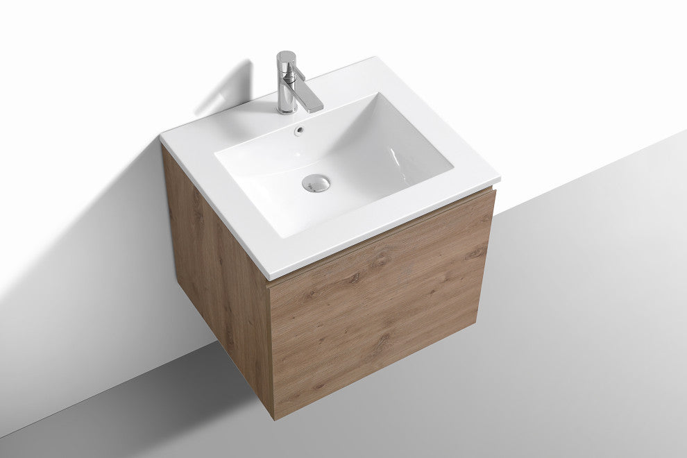 Balli 24" Wall-Mount Modern Bathroom Vanity, White Oak
