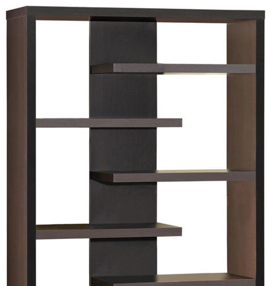 Expressive Wooden Bookcase With Center Back Panel, Brown