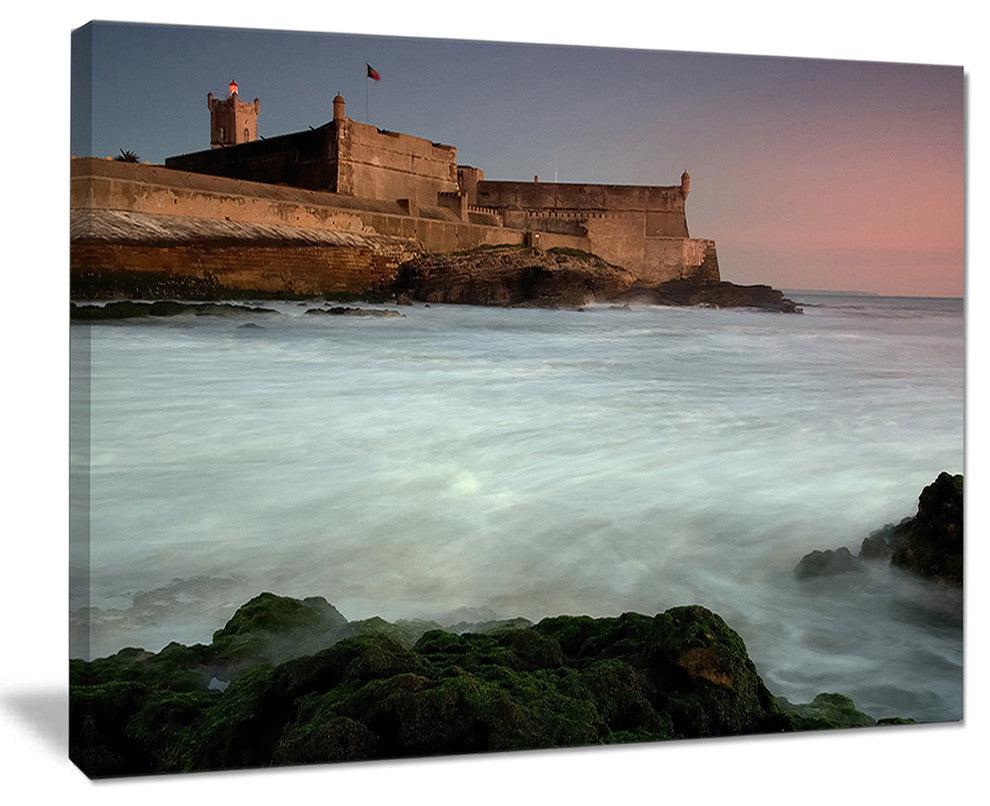 "White Seascape At Old Fort Lisbon" Contemporary Seascape Art Canvas, 20"x12"