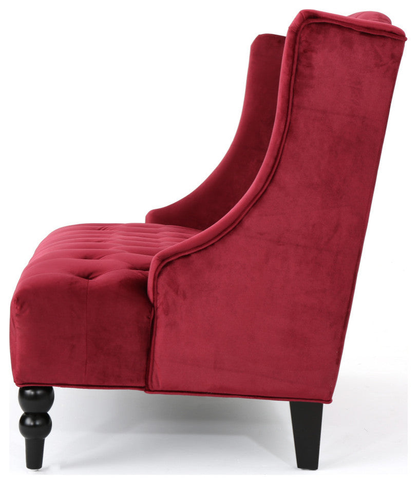GDF Studio Leona Traditional High Back Tufted Winged Fabric Loveseat, Wine