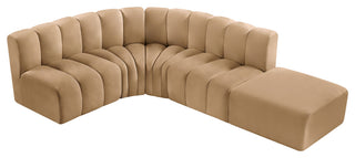 Arc Velvet Upholstered 5-Pc. L-Shaped Modular Sectional, Camel