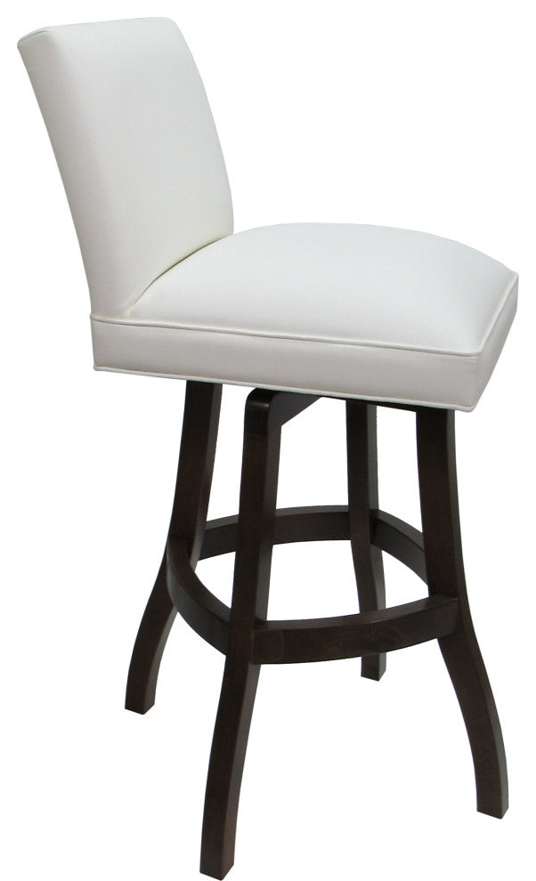 Swivel Wood Counter, Bar or Extra Tall Stool - Sommerville on S-Base, White Vinyl - Dark Walnut, 26"