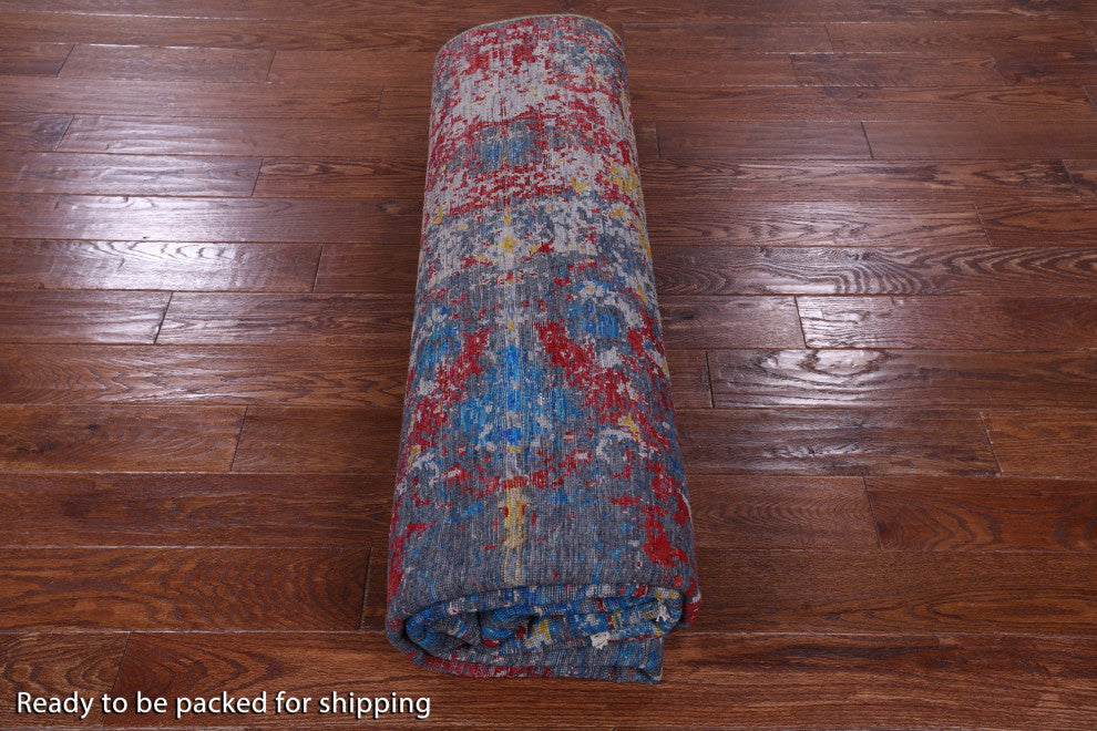 Abstract Hand Knotted Wool and Silk Rug 8' 1" X 10' 2" Q11849