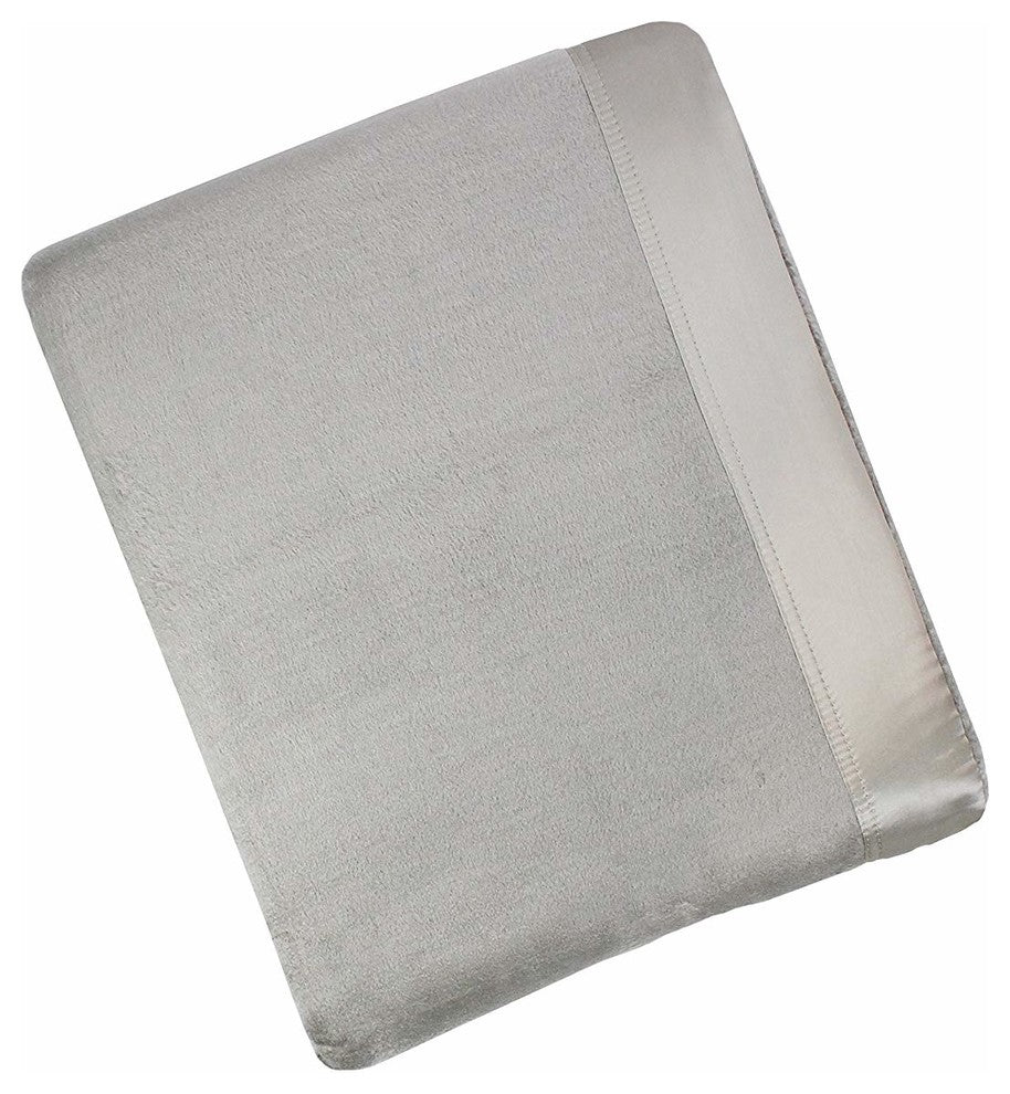 100% Silk Charmeuse Binding Blanket, Gray, Full/ Queen