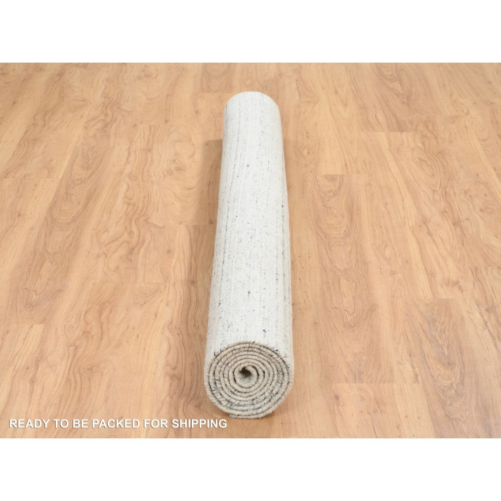 Beige Variegated Textured Modern Design Natural Wool Hand Loomed Rug, 5'10"x9'