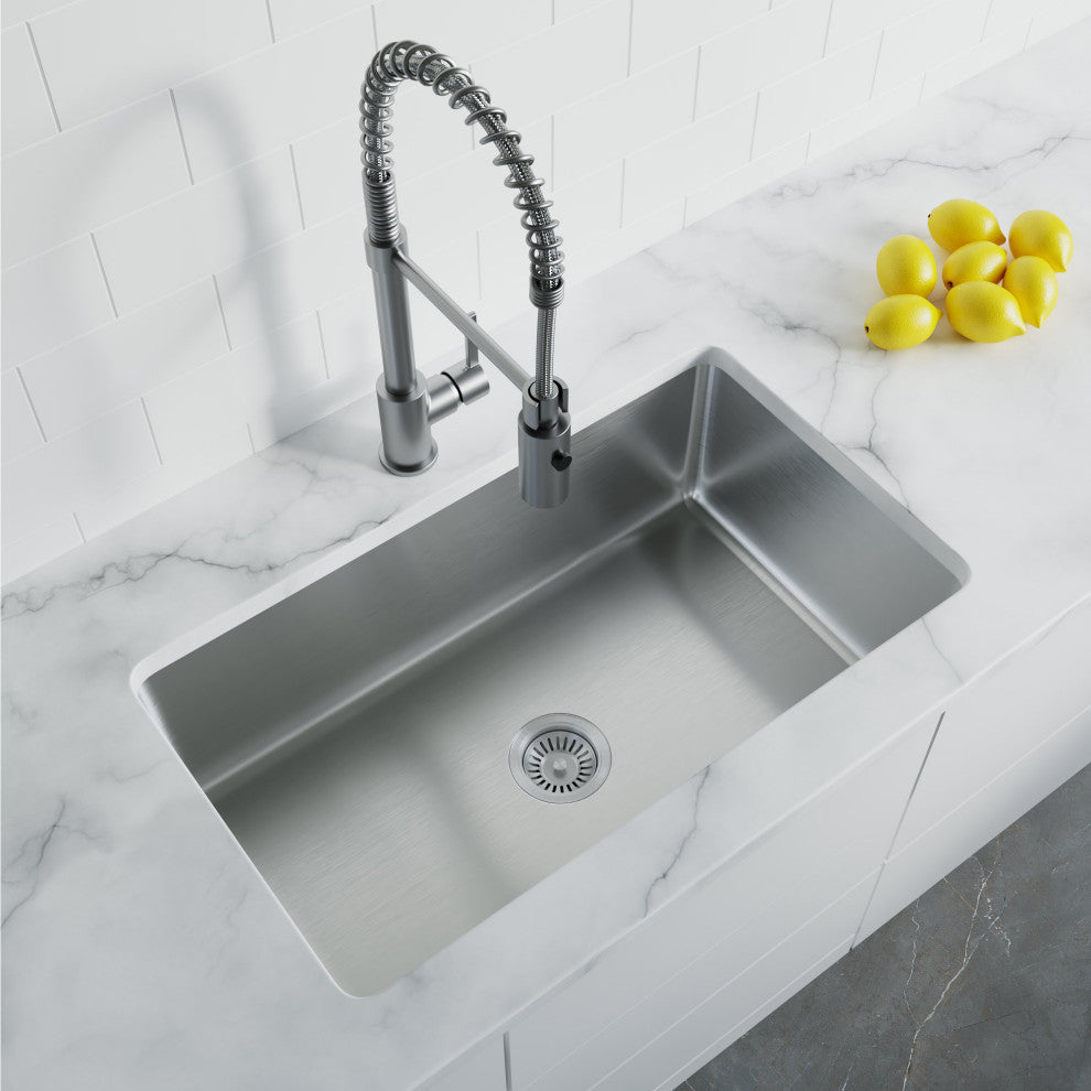 Dowell Undermount Single Bowl Stainless Kitchen Sink - Small Radius, 28w X 16l X 9d