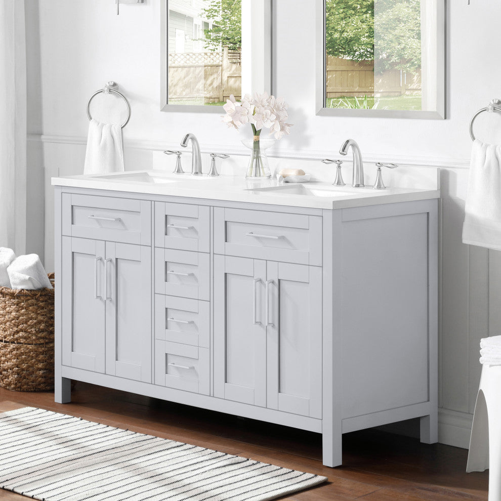 Ove Decors Tahoe III 60" Double Sink Vanity, Dove Gray, Metal Mirrors