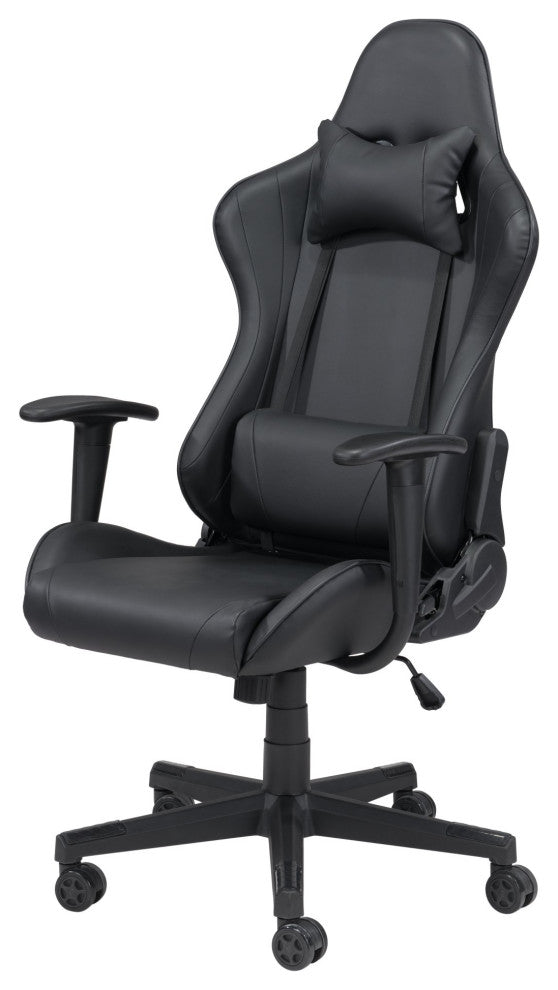 Computer Gaming Chair, Faux Vinyl Leather, Steel, Black, Home Business Office