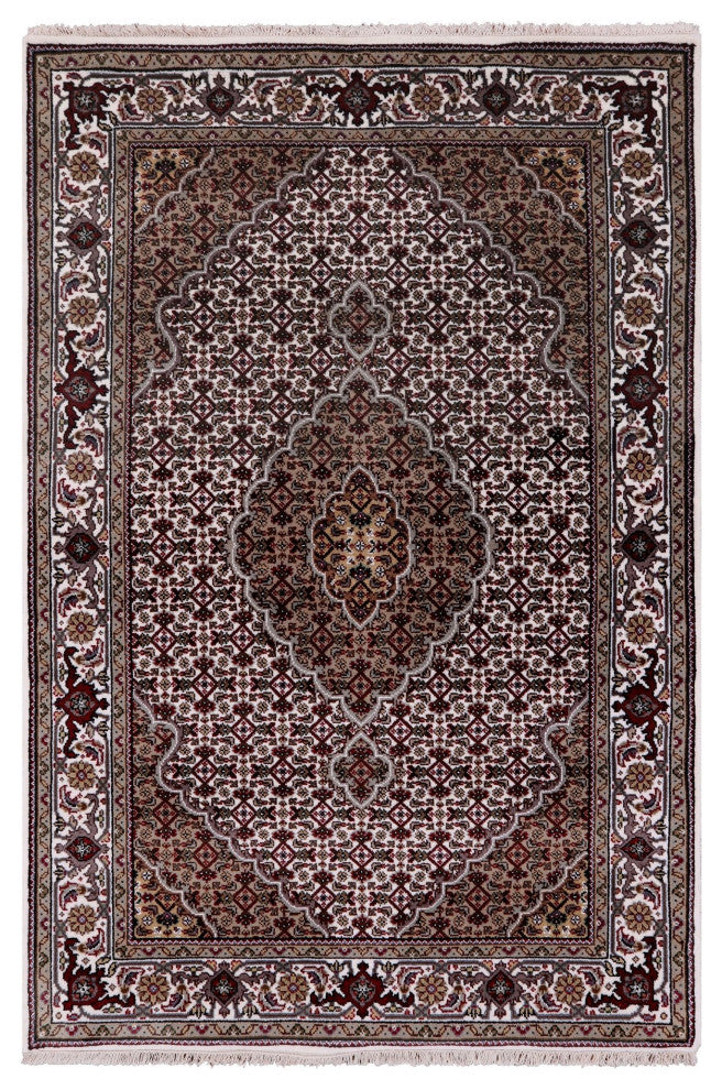 4' 0" X 6' 0" Wool and Silk Persian Tabriz Hand-Knotted Rug Q6033