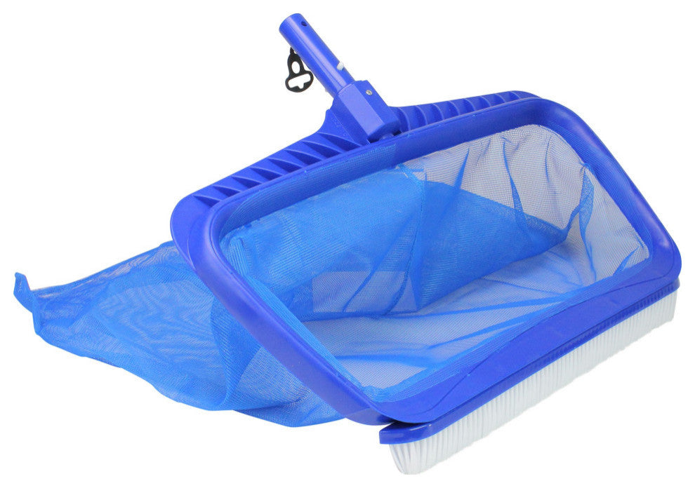 Blue Professional Deep Bag Swimming Pool Skimmer Rake and Brush Combo