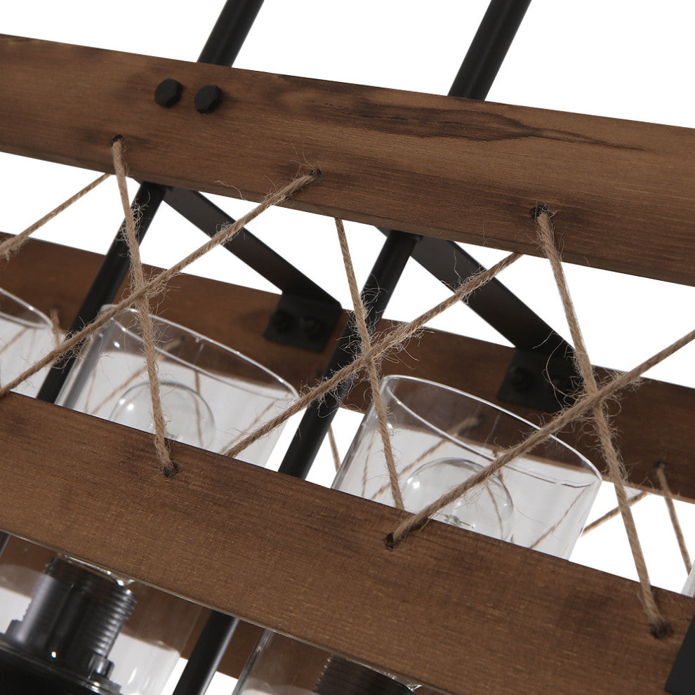 Wooden Farmhouse Rectangular Chandelier, 5 Light