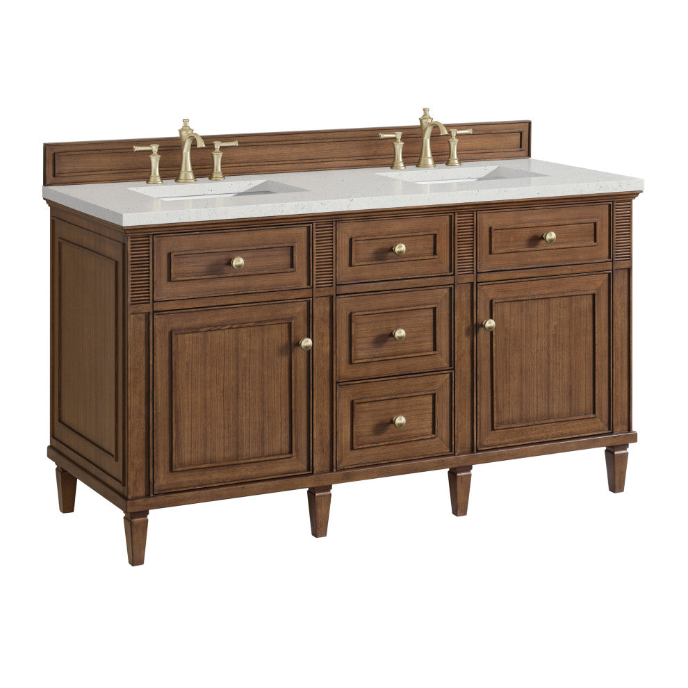 Lorelai 60" Double Vanity, Mid-Century Walnut, 3 CM Lime Delight Top