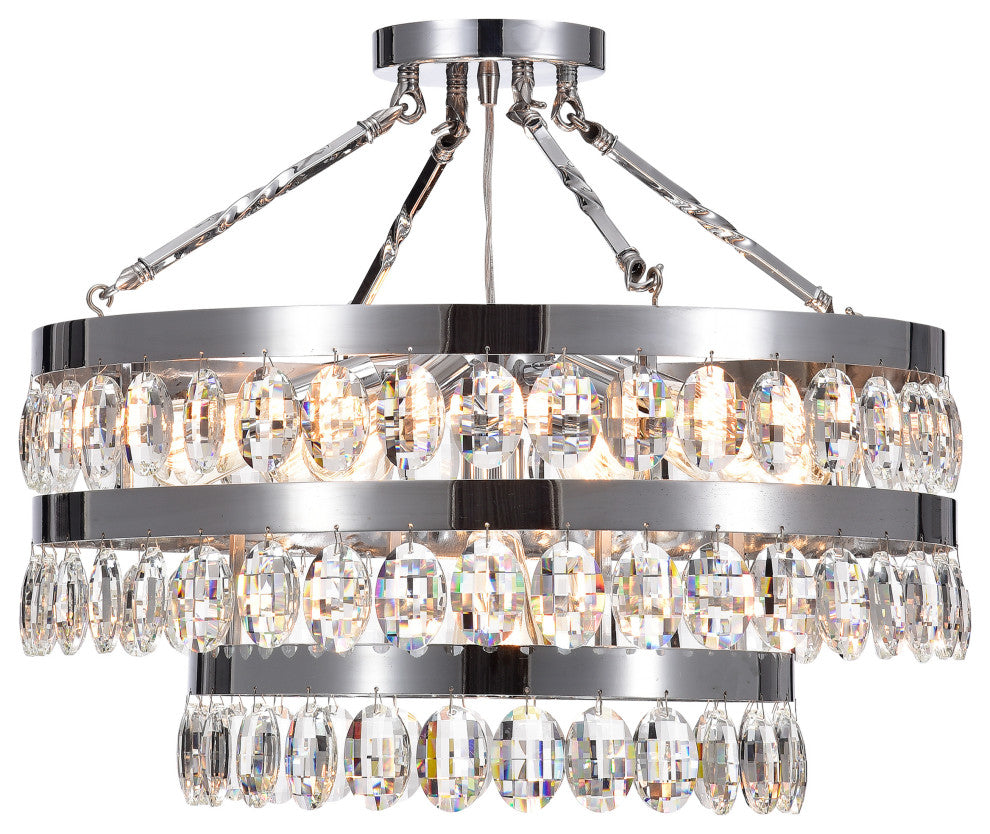 Turais 7-Light Crystal Semi Flush Mount Chrome for Dining/Living Room, Bedroom