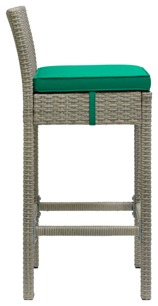 Light Gray Green Conduit Bar Stool Outdoor Patio Wicker Rattan Set of 2