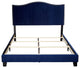 Blue Velvet Nailhead Queen Size Upholstered Bed