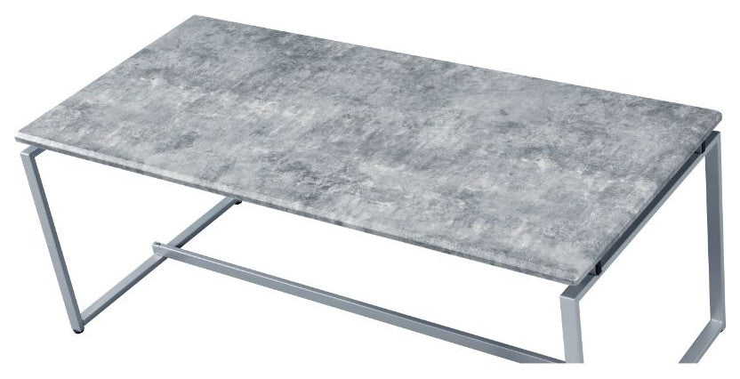 Acme Jurgen 3 PC Coffee and End Set Faux Concrete Top and Silver Finish