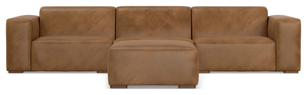 Rex 3-Seater Modular Sofa and Ottoman Set in Genuine Leather