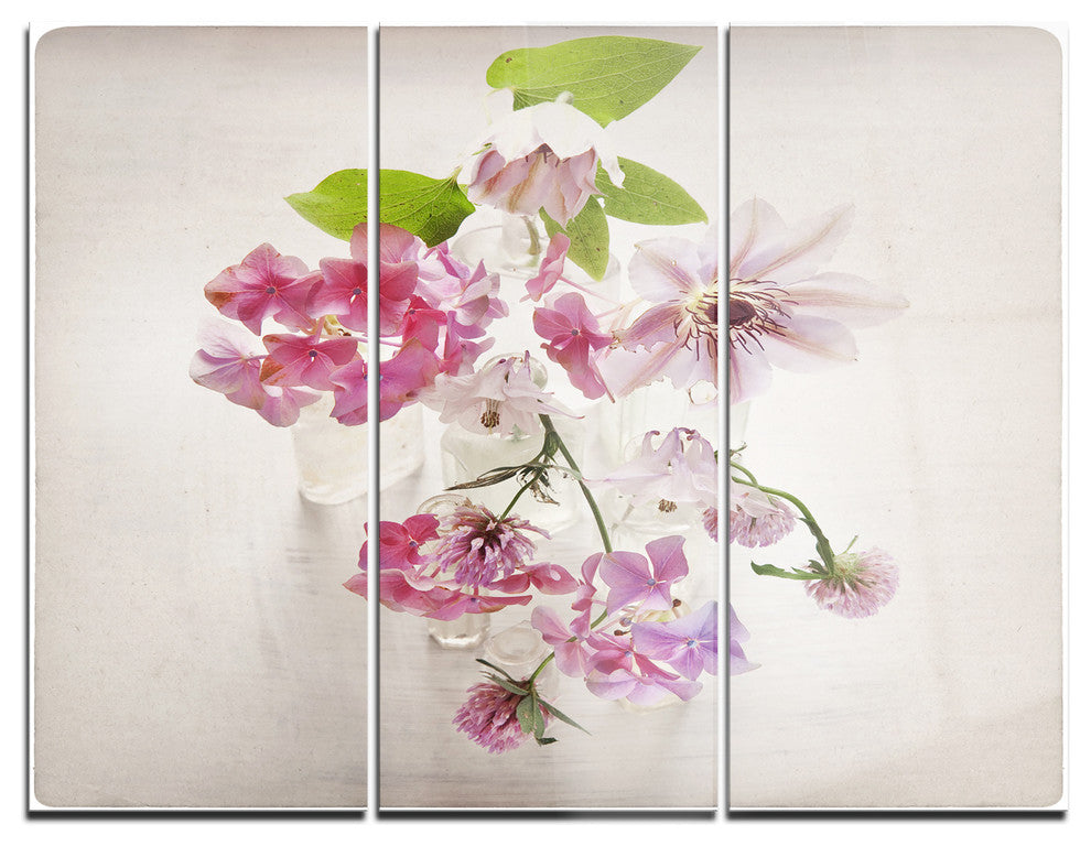 "Vintage Pink Flowers" Metal Wall Art, 3 Panels, 36"x28"