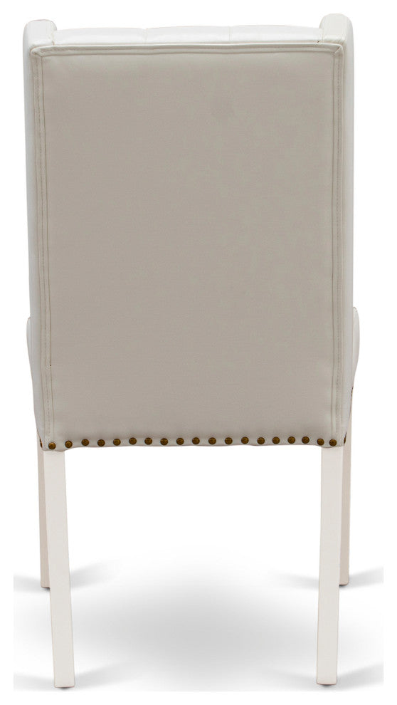 Dining Chairs, Light Grey, Button Tufted Back, Linen White Wood Legs,Set of 2
