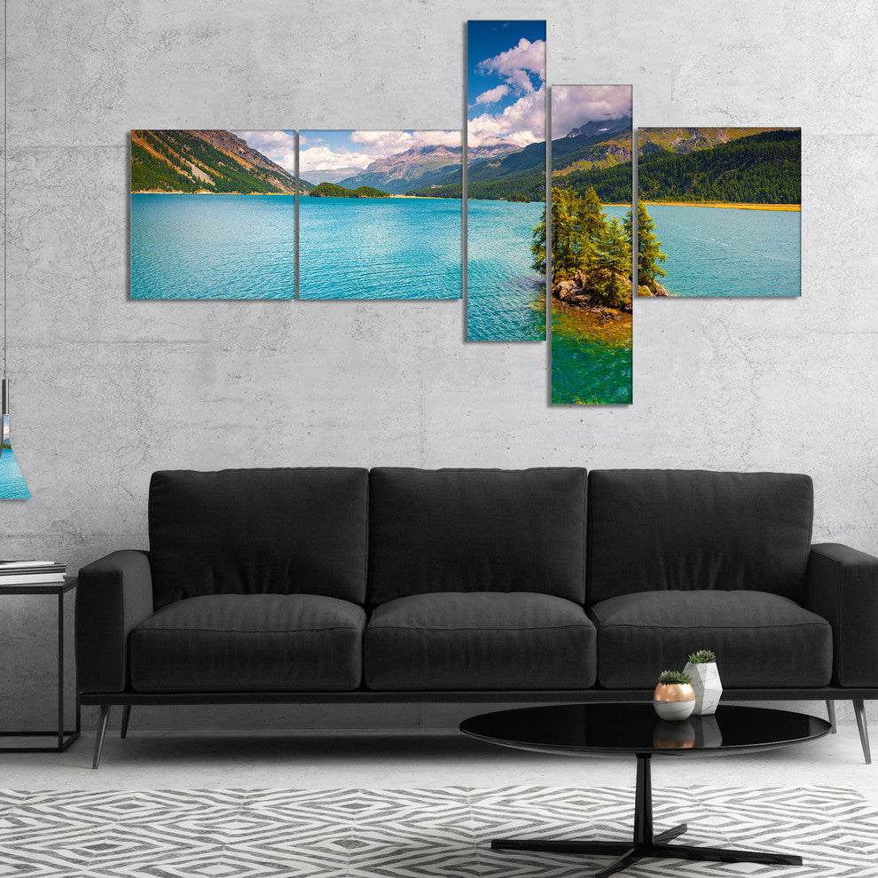 Silsersee Lake in the Swiss Alps, Landscape Canvas Art, 60"x32", 5 panels