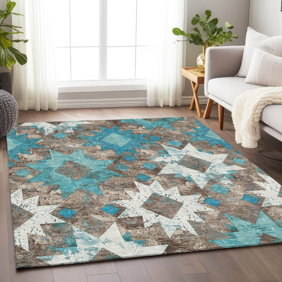 Machine Washable Indoor/Outdoor Chantille ACN1879 Teal 2'6" x 3'10" Rug