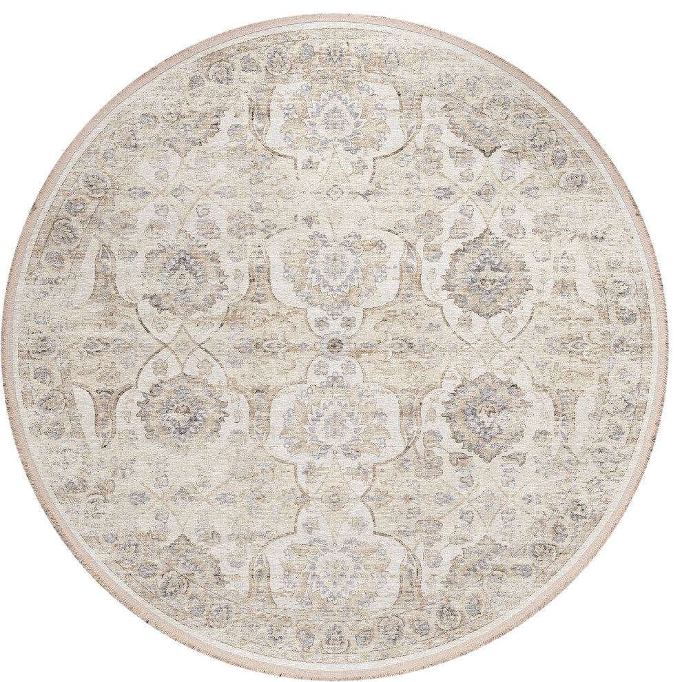 Indoor/Outdoor Marbella MB5 Ivory Machine Washable 10' x 10' Round Rug