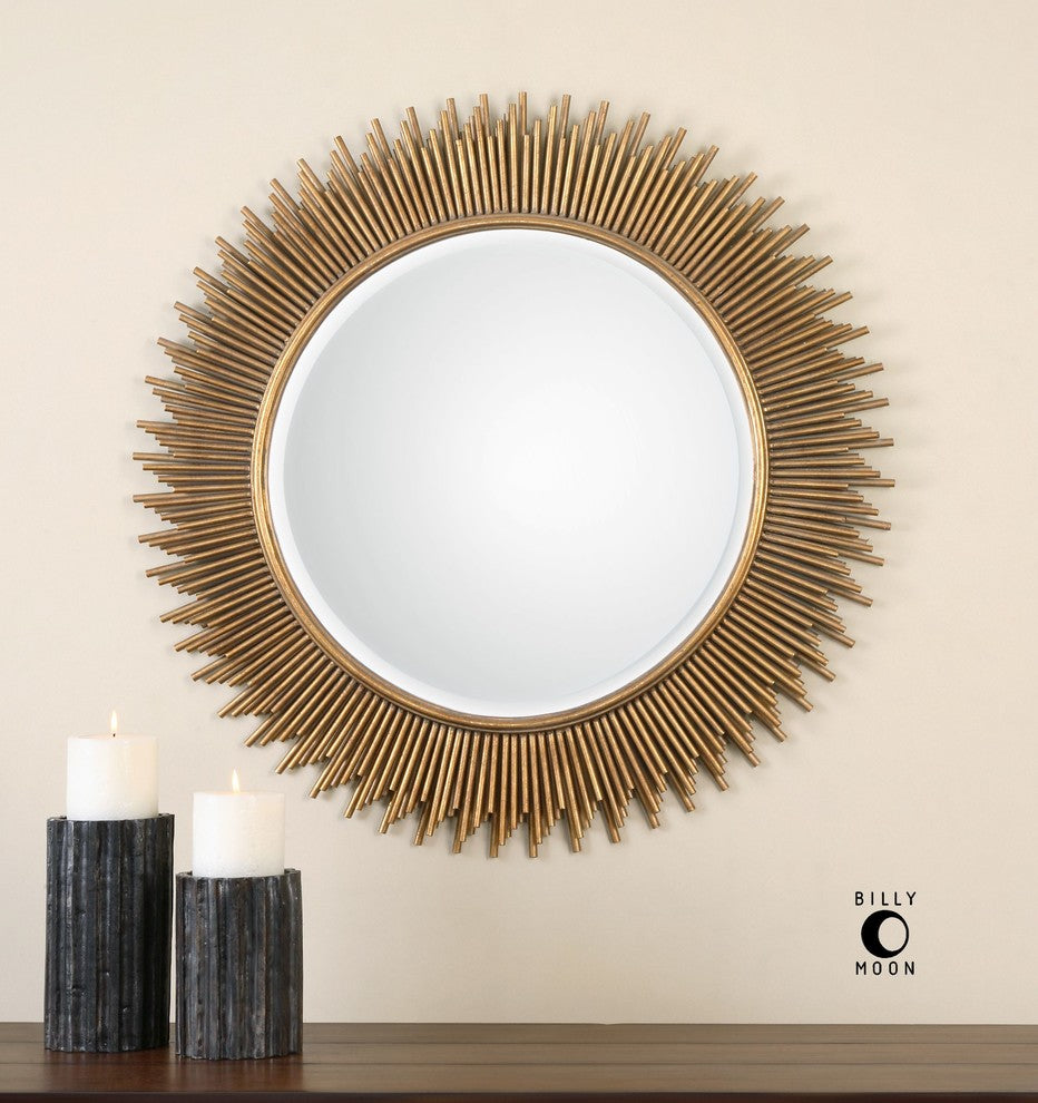 Uttermost Marlo Round Contemporary Iron and MDF Wood Mirror in Gold