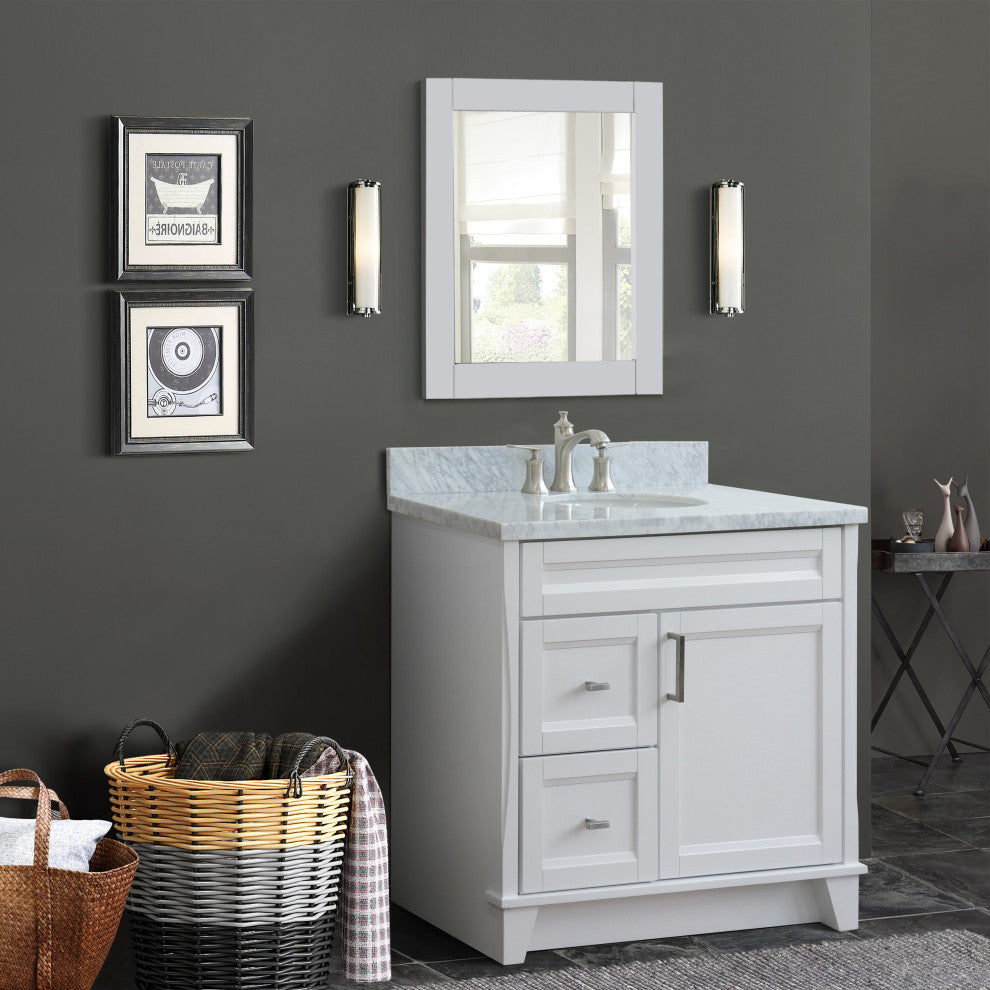 37" Single Sink Vanity In White Finish Top With White Carrara Marble