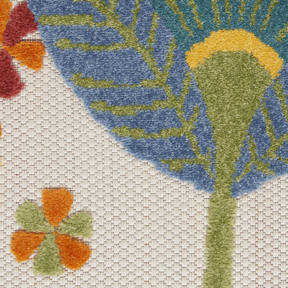 7' X 10' Yellow And Ivory Floral Indoor Outdoor Area Rug