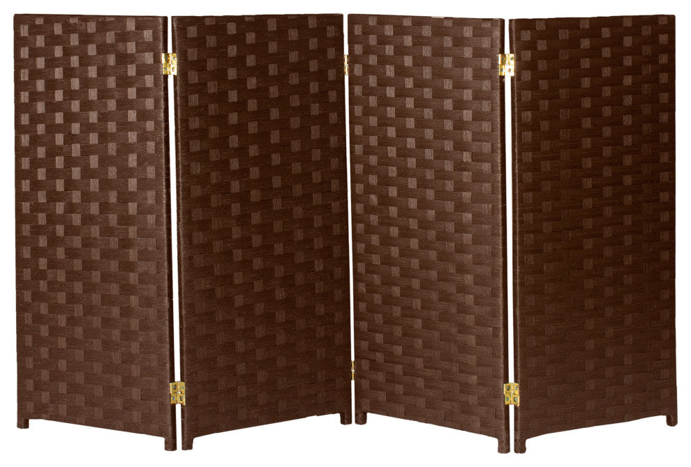 3 ft. Short Woven Fiber Room Divider 4 Panel Dark Mocha