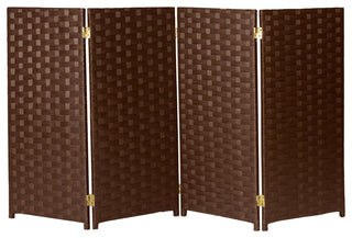 3 ft. Short Woven Fiber Room Divider 4 Panel Dark Mocha
