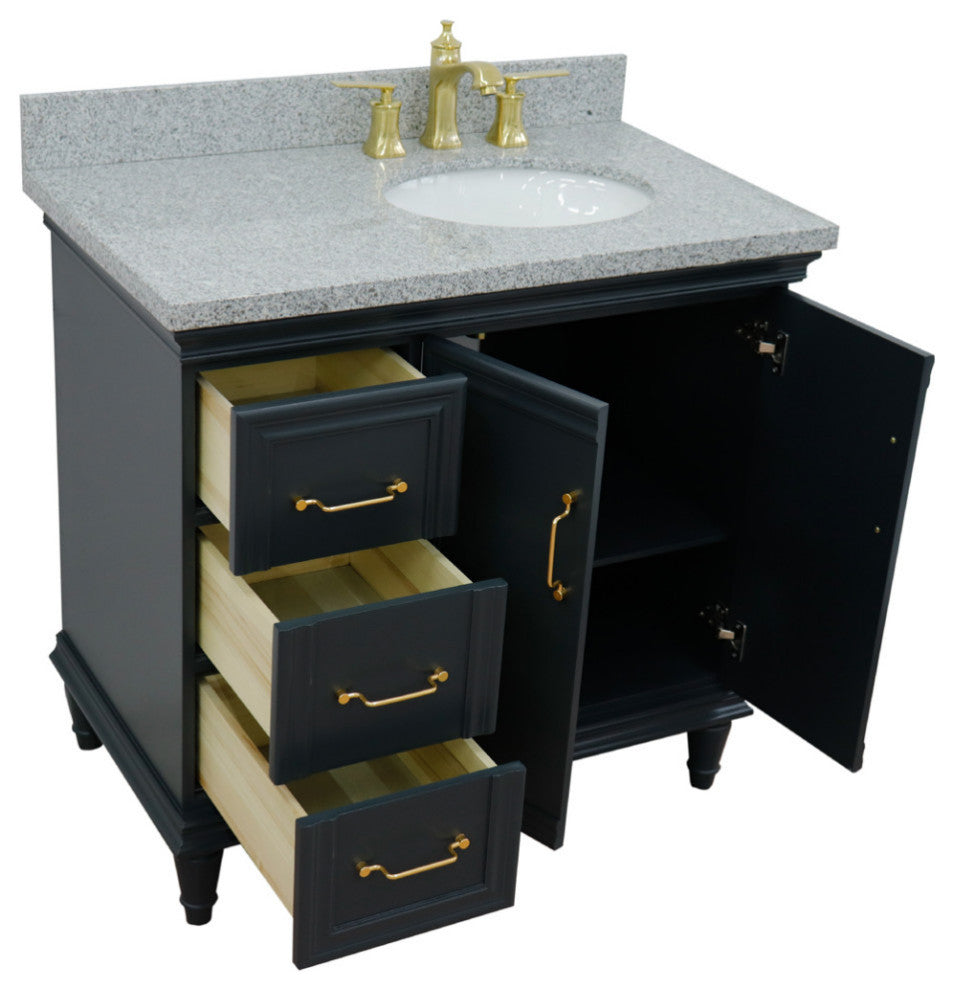 37" Single Vanity, Dark Gray Finish With Gray Granite